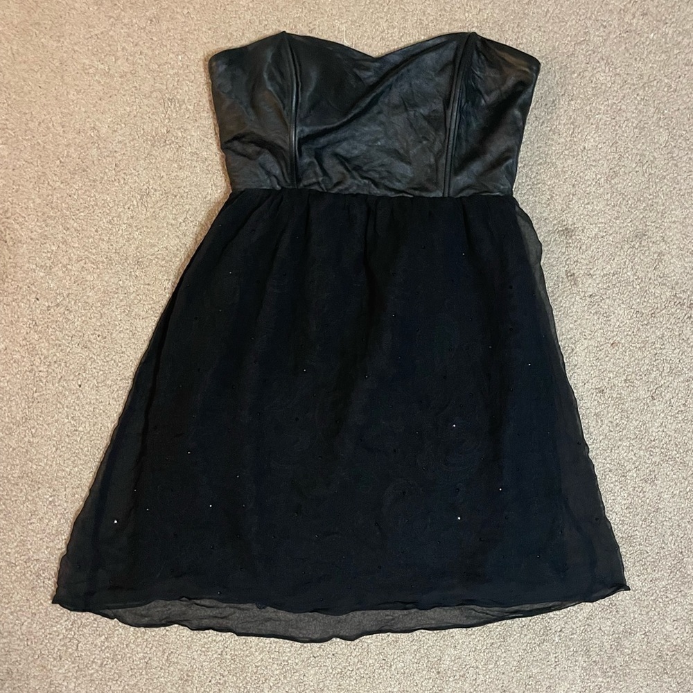 Boundary & Co Black faux‎ leather top and chiffon bottom dress size Medium